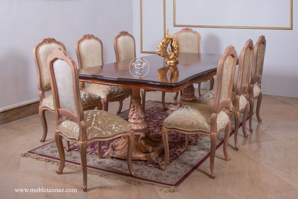 میز غذاخوری 8 نفره مدل پایه گلدونی مارکیز